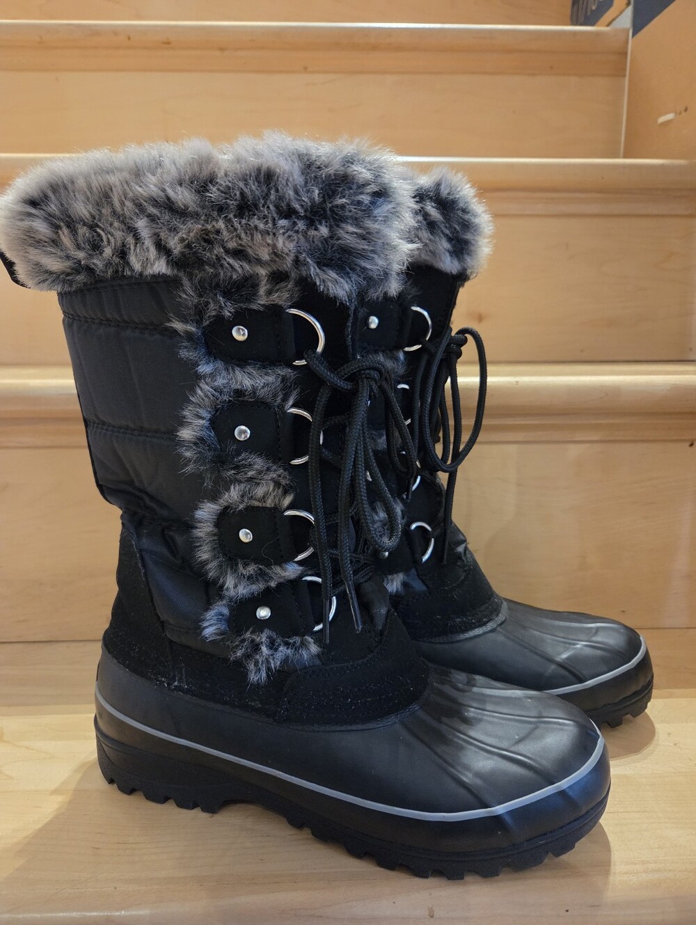 Women's Black Fur-Trim Winter Boots - Combu